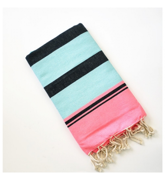 Традиційний турецький рушник фута Aqua-black-floresc.pink, Wonderfouta