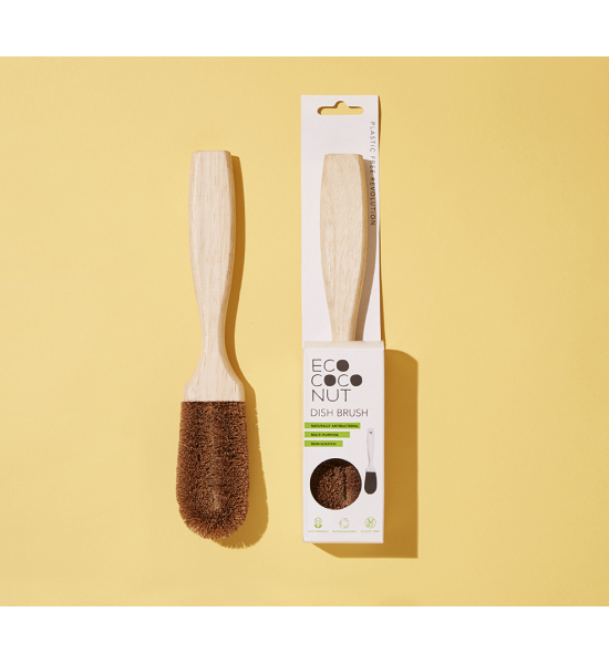 Кокосовая щетка с ручкой для мытья посуды Ecococonut
